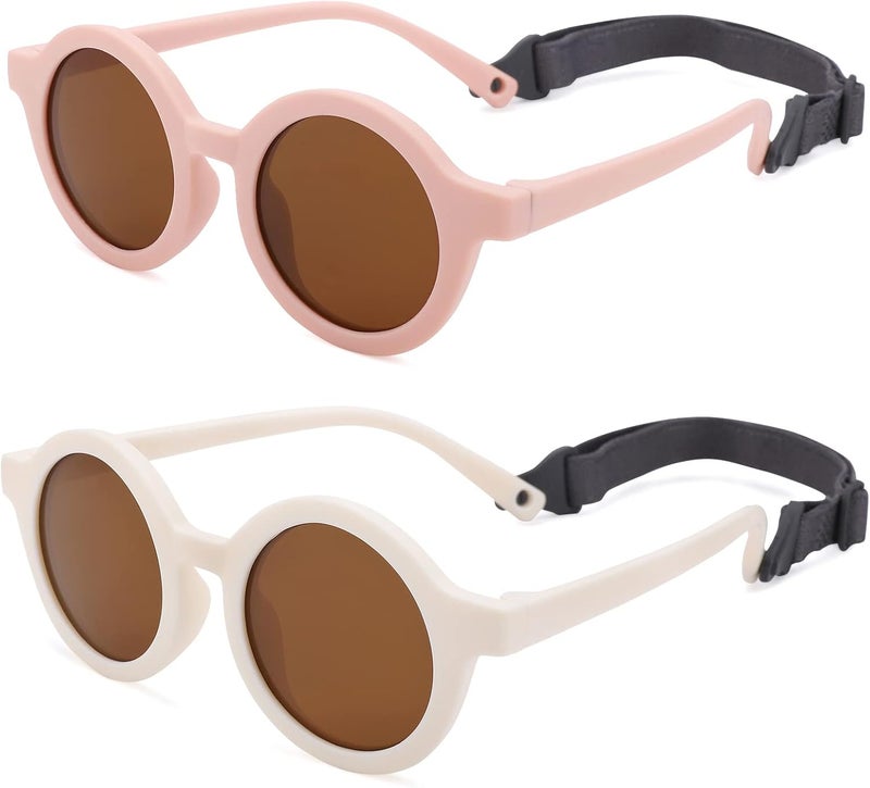COASION Baby Polarized Round Sunglasses Flexible Rubber Shades with Strap for Toddler Newborn Infant Ages 0-24 Months - Image 1